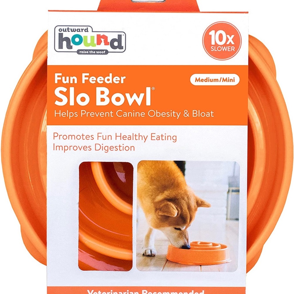 Outward Hound Fun Feeder Slo Bowl, Slow Feeder Dog Bowl, Medium/Mini, Orange